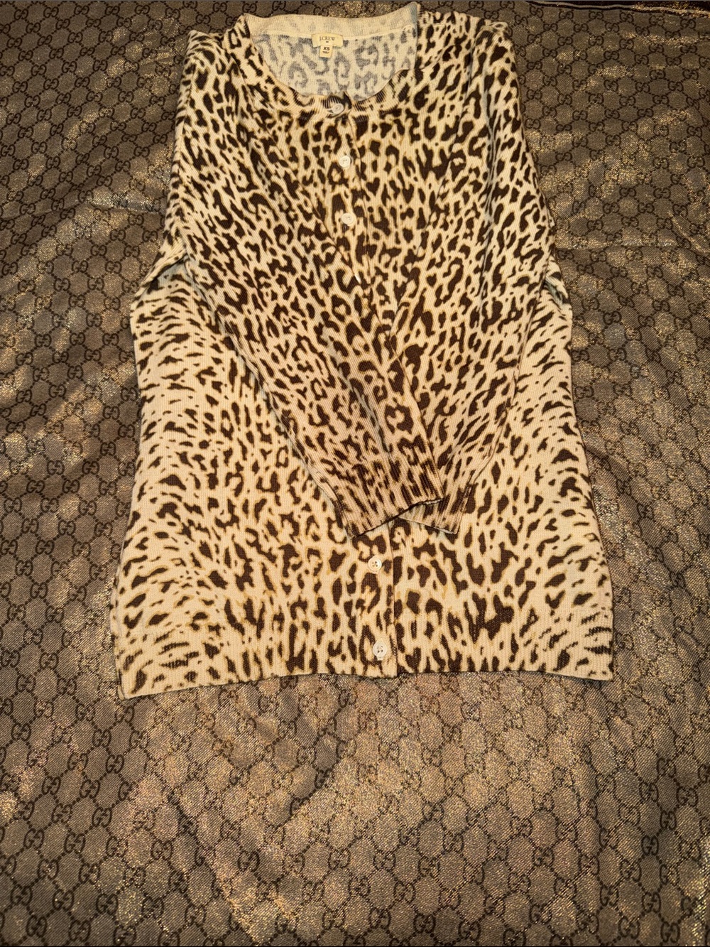 J. Crew Leopard Spot Crewneck Cardigan in Brown & Cream